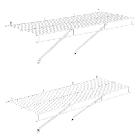 Heavy Duty Carbon Steel Wall Mounted Wire Shelf Kit Set Of 2 Built Tough Floating Rack in white, displaying two racks.