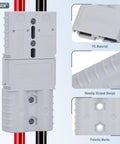 No Fuss Heavy Duty 2 Gauge Battery Cable Connector Kit With Quick Connect Disconnect Plugs For Trucks And Trailers Delivers Rock Solid 120 Amp Wiring Performance In Tough Gray Flame Retardant Housings, featuring gray connectors and non-slip design.