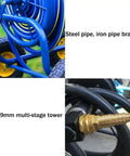 Heavy Duty Rolling Garden Hose Reel Cart With Big Rubber Tires And No Fuss Snap Together Frame For Moving Water Pipes Around The Property Fast Plus Bonus Hose Tied In, featuring a durable steel frame and multi-stage joint.