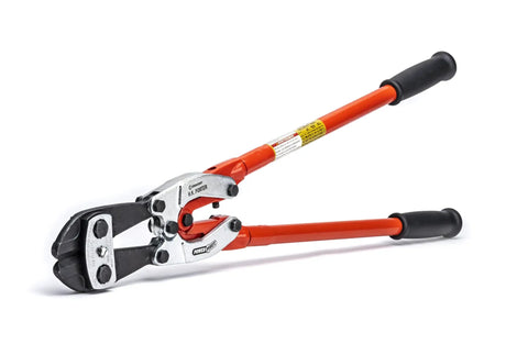 Pro Grade 24 Inch Center Cut Cutter With Drop Forged Alloy Jaws for beefy heavy duty use, showing side view with red handles.