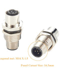 Pair Of M12 A Coded 5 Pin Male To Female Panel Mount Connector IP67 Shielded Bulkhead Feedthrough for industrial use, side view