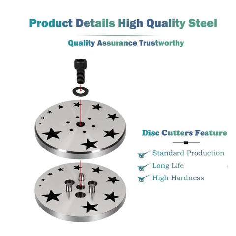 Disc Cutter Set With 10 Star Punches for DIY Jewelry Making details showing steel material and features