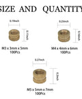 Brass Heat Set Threaded Inserts Kit M3 M4 M5 Knurled Female Threads For Plastic And 3D Printing Components, 300 Pcs Assortment
