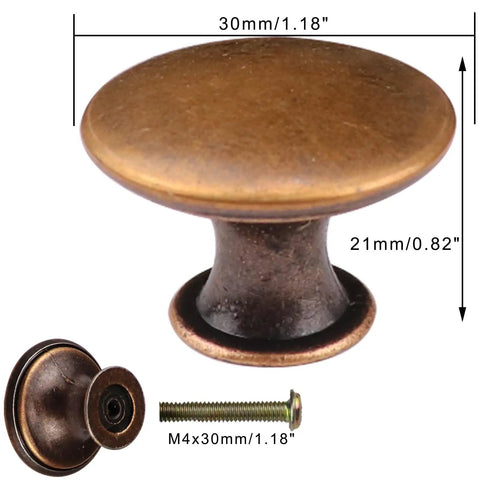 Antique Copper Kitchen Cabinet Knobs 12 Pack Round Cupboard Drawer Pulls with M4 Screws, vintage zinc alloy, copper finish