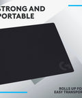Cloth Gaming Mouse Pad With Moderate Friction For Precise Sensor Tracking Non Slip Mat For Mac And PC Optimized Surface For Gaming Sensors 340 By 280 By 1 mm Pro Grade Grip And Snappy Smooth Control, showing black pad with logo in corner.