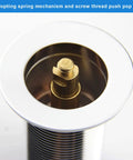Detail view of Slick Pair Of Solid Brass Basin Sink Drain Plugs With Smooth Push Pop Up Mechanism Rust Resistant.