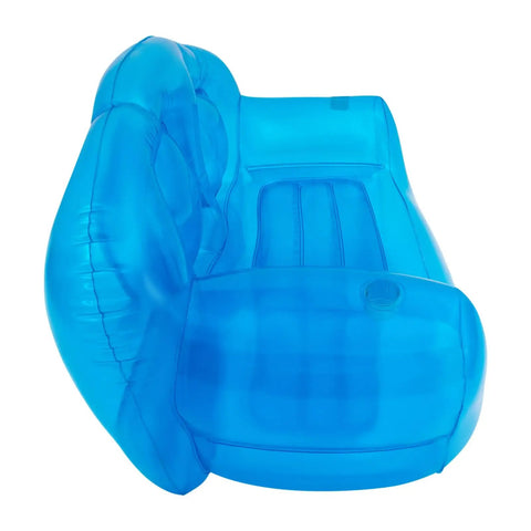 Kick Back On This Hella Comfy Clear Inflatable Sofa Chair For Two Portable Twin Size Air Mattress Couch displaying blue translucent material.