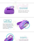 Image of a 2 Inch Oval Lever Paper Punch For Crafting And Card Making, featuring a purple design with a floral lever, non-slip safety, and ergonomic handle.