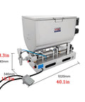 Straight Up Heavy Duty Stainless Steel Paste Filling Mixer Machine With Auto Stir Hoppers, 40.1in long, for liquids.