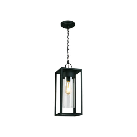 Water Hill 1 Light Outdoor Wall Sconce, Modern Dimmable LED Waterproof Lantern With Clear Glass in Black Finish, hanging view