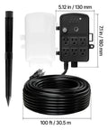 No More Plug Fights, Heavy Duty Outdoor Power Stake And 100Ft Extension Cord With Rugged Weatherproof Cover, Six Outlet Hub, Remote Timer, 13Amps, Ultimate Game Changer For Christmas Lights, Garden, Patio Decor.