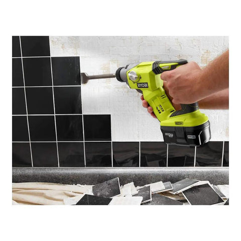18V SDS Rotary Hammer Tool Only With LED Light, Four Modes For Concrete And Stone in use removing black tiles