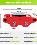 Heavy Duty Machinery Skates 4 Pack dimensions showing 10.63 in x 5.12 in x 3.94 in, made of carbon steel, with 8T capacity.