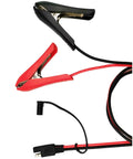 Red and black 3.2 Foot Battery Clip On Crocodile Clamps With SAE Connector 14 AWG Solar Charger Extension Cable for quick hookup power supply.