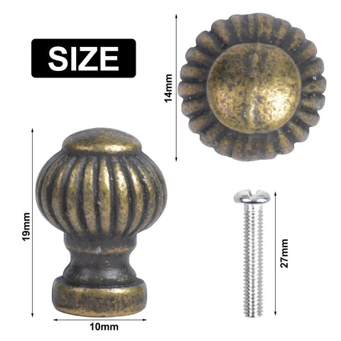 Solid Zinc Alloy Mini Cabinet Knobs Bronze Vintage Drawer Pulls Antique Style Hardware For Jewelry Box Dresser Cupboard 19Mm Height With Screws close-up of size details showing 19mm height and 14mm diameter