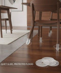 Clear Silicone Chair Leg Protectors With Self Adhesive Pads for easy tool-free install on hardwood and tile floors, low profile