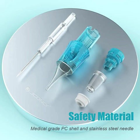 Tattoo Cartridge Needles 0603RLL For Precision Lining And Shading Medical Grade PC Shell With Japanese Stainless Steel Needles Soft On Skin Durable Safe And Consistent Sharpness For Pro Tattoo Artists, blue cartridge needle and cap set