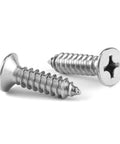 Top Shelf Size 6 X 5/8 Inch Stainless Steel Wood Screws 100 Pack Flat Head Phillips Self Tapping Corrosion Resistant Drywall Fasteners close-up