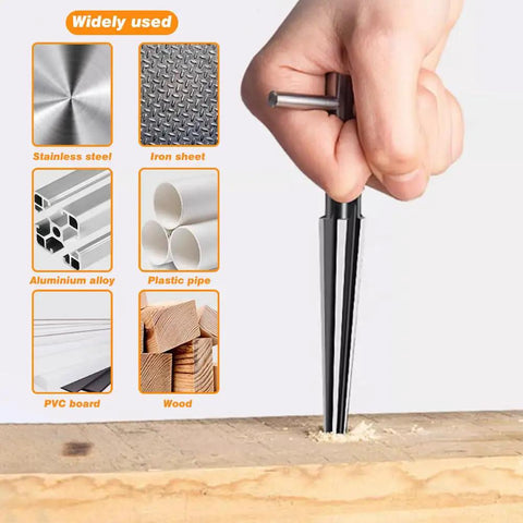 Hand using Bridge Pin Hole Tapered Reamer Set With Two T Handle Chamfer Reamers on wood for smooth finish