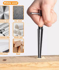 Hand using Two Pack Guitar Bridge Pin Reamer Set With T Handle For Precise Pin Holes on wood surface, material examples shown