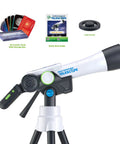 Totally Kid Friendly Space Explorer Telescope With Two Point Four Inch Video Screen And 110x Zoom Moon Viewing And Adventure Game Digital Telescope For Learning And Outdoor Stargazing with cards, guide, and lens cover