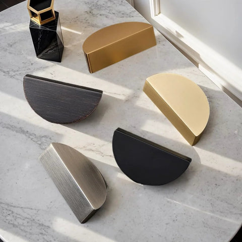 Champagne Bronze Cabinet Cup Pulls 10 Pack Modern Drawer Handles on marble surface
