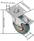 3-inch PVC caster wheel with brake, 8 Pack 3 Inch Swivel Caster Wheels Set With 4 Brakes And 4 Without Brakes, showing dimensions.