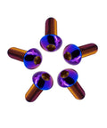 Set of 5 Titanium Button Head Hex Socket Cap Bolts in vibrant colors, aviation-grade Ti6Al4V, for cars, motorsports, drones, DIY projects.