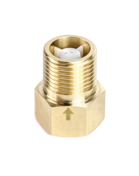 Front view of Two Pack Brass One Way Check Valve One Half Inch Female To One Half Inch Male Thread Backflow Preventer