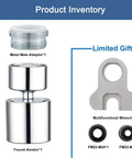 Smooth As Butter Kitchen Faucet Aerator Swivel Head Anti Splash Sink Filter parts including adaptor and wrench.