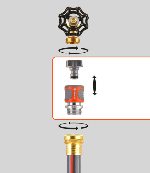 Premium Metal Quick Connect Hose Fittings Set For Five Eighths Or Half Inch Hoses No Kink Easy Watertight Quick Connect Kit diagram