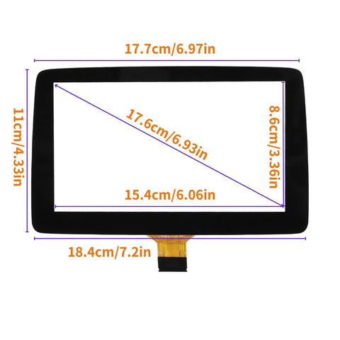 Front view of 7 Inch Touch Screen Digitizer Replacement for 2014 2015 2016 Mazda 3 2016 MX5 Miata CX3 with measurements