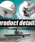 Heavy Duty Stainless Steel Kayak Rail Screws And Nuts Kit For Kayaks Boats And Canoes Replacement close-ups on lake background