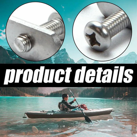 Heavy Duty Stainless Steel Kayak Rail Screws And Nuts Kit For Kayaks Boats And Canoes Replacement close-ups on lake background