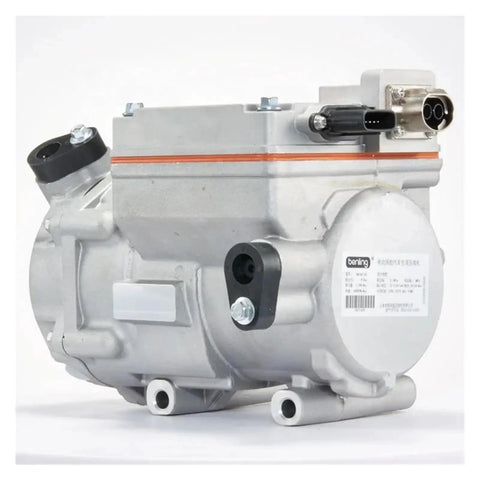 DC Electric AC Compressor EV Bus HVAC Unit Straight Swap Bolt On Scroll Pump, aluminum body, designed for van and truck use.