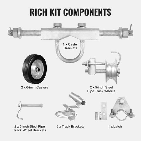 Beefy Sliding Gate Kit With Two Six Inch Wheels And C Type Wheel Carrier, Heavy Duty Gate Rollers For Connect Tracks And Door Frames