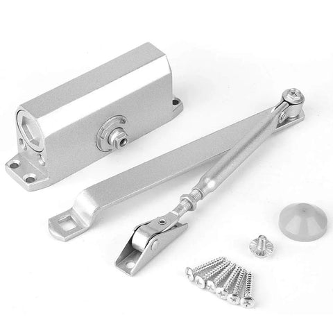 Beefed Up Heavy Duty Adjustable Fire Rated Door Closer For 25 To 35 Kg Doors 700 To 900 Millimeter Wide With 1 Hour Fire Test Silver Finish