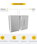 Adjustable Glass To Glass Shower Door Hinge With 180 Degree Swing Heavy Duty Solid Forged Brass Satin Finish Fits 3/8 In Or 1/2 In Glass 4-7/16 In Overall Width Frameless Shower Door Hardware For Easy Install Built To Last