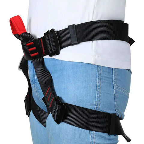 Climbing Harness Belt For Tree Climbing And Outdoor Training Safe Seat Belt Style Half Body Guide For Women Men Beginners shown on model