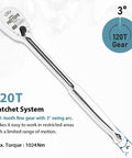 Stubby Half Inch Drive Ratchet Handle With 120 Tooth Sealed Head, Reversible Low Profile Ratcheting Wrench for Tight Spaces shown