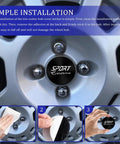 Installation guide for 56MM Aluminum Wheel Center Caps Set showing steps on truck wheel hub. Waterproof and rustproof design.
