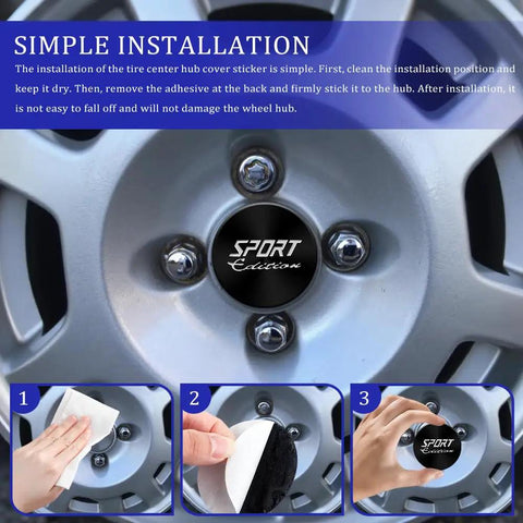 Installation guide for 56MM Aluminum Wheel Center Caps Set showing steps on truck wheel hub. Waterproof and rustproof design.