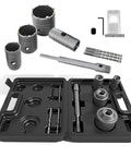 Rock Solid Concrete Hole Saw Kit 11 Piece Set Featuring Sds Plus Shank And Tungsten Carbide Tips 30Mm 40Mm 50Mm 65Mm Sizes in case.