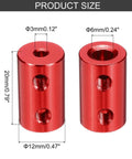 Red aluminum Rigid Shaft Coupler 3mm To 6mm L20mm By D12mm for 3D printers and DIY projects, showing dimensions and bore sizes.