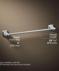 Riff 24 Inch Towel Bar Polished Chrome Built To Last Durable Zinc Construction Premium Metal Bath Hardware Corrosion And Tarnish Resistant Finish Coordinates With Other Riff Collection Pieces For Modern Bathrooms showing side view and measurements