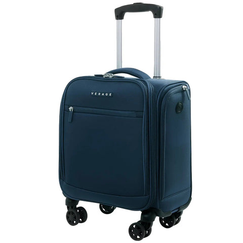 Underseat Carry On Luggage With Wheels Lightweight Softside Travel Bag 14.5 Inch Spinner Suitcase in Nautical Blue
