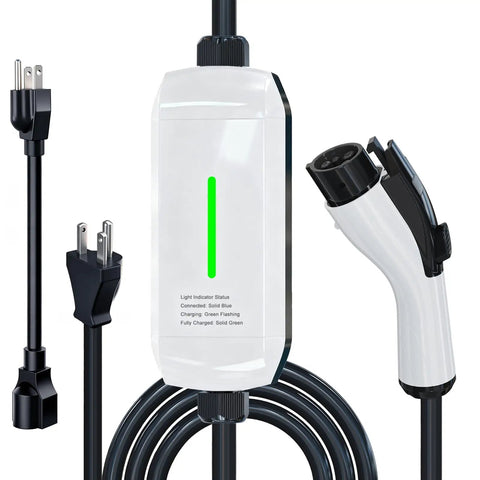 Top Tier Level Two EV Charger 16 Amp 240 Volt 3.2 KW EVSE with J1772 connector and light indicator, heavy duty charging cable.