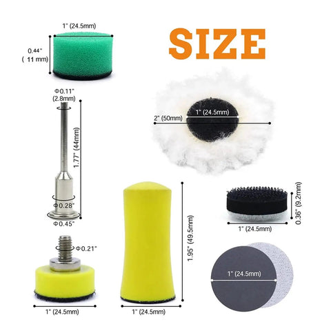 191 Pieces Of One Inch Sanding Discs With Hook And Loop Fastening System Plus A Backing Pad for size reference and dimensions