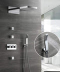 Heavy Hitter Full Copper Concealed Shower Kit With Four Function Waterfall Wall Mounted Top Spray And Pressurized Handheld Featuring Ceramic Valve with sleek, modern design.