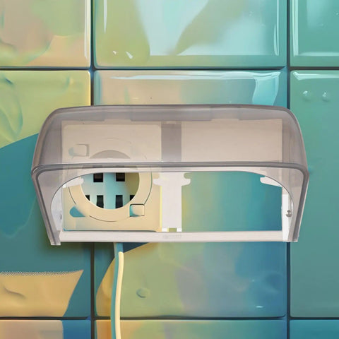Badass Wall Mount Outlet Cover Heavy Duty Waterproof Box For Ev Charge Stations showing clear plastic design, wall-mounted for weather protection.